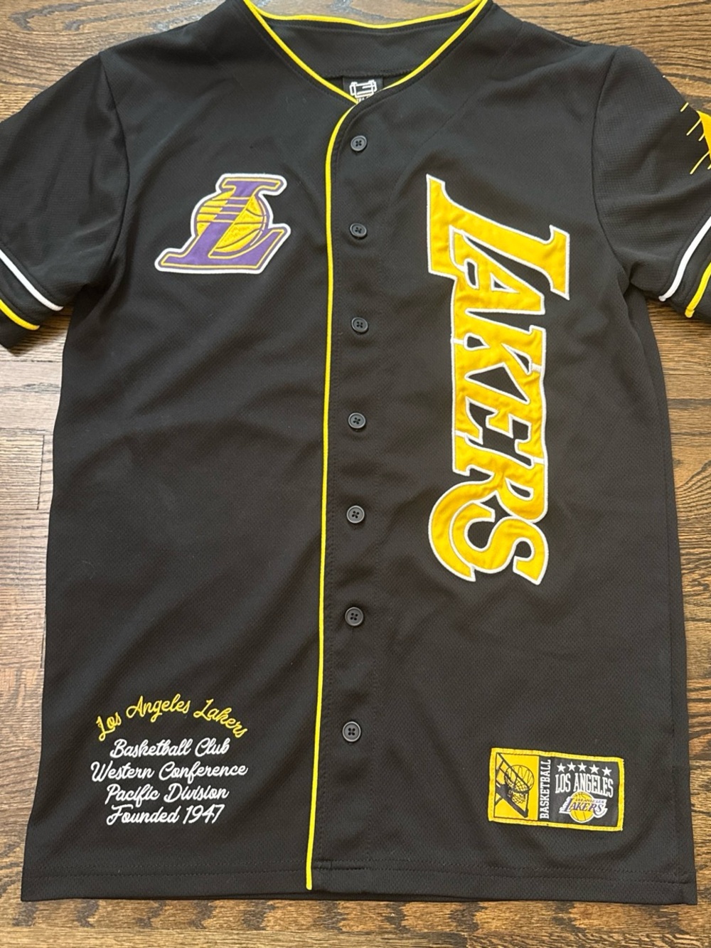 Los Angeles Lakers Black & Gold Button-Front Jersey Top